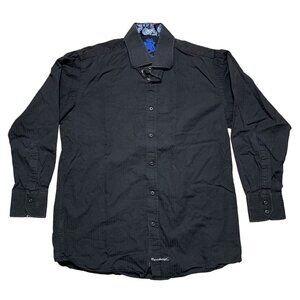 English Laundry Mens Black Paisley Accent Cuffs Long Sleeve Shirt Size 16 32/33